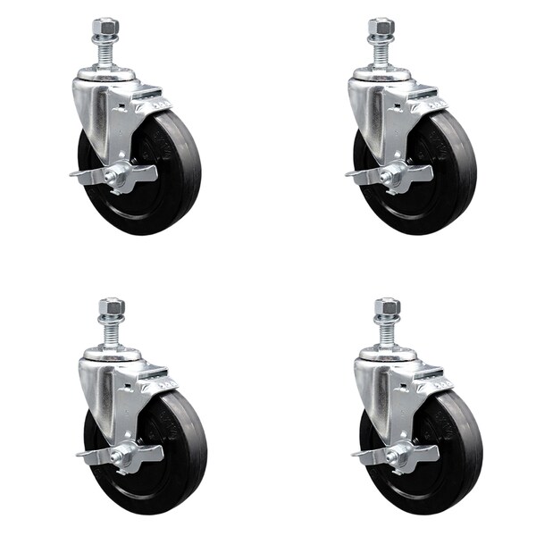 Service Caster 5 Inch SS Soft Rubber Wheel Swivel 10mm Threaded Stem Caster Set Brake SCC SCC-SSTS20S514-SRS-TLB-M1015-4 - main